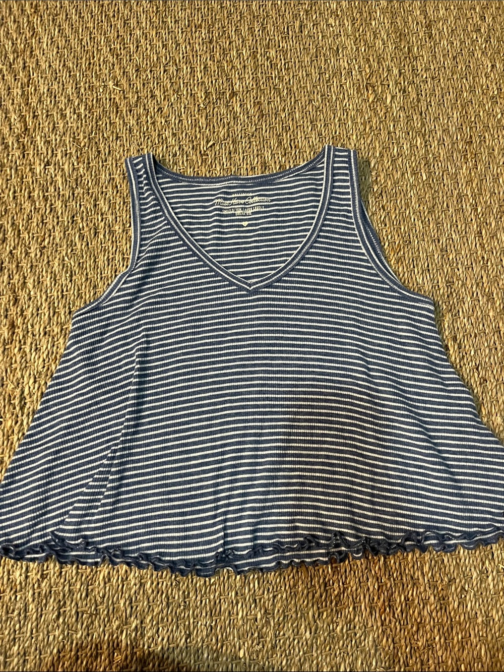 Hollister Navy and White Striped V-Neck Tank